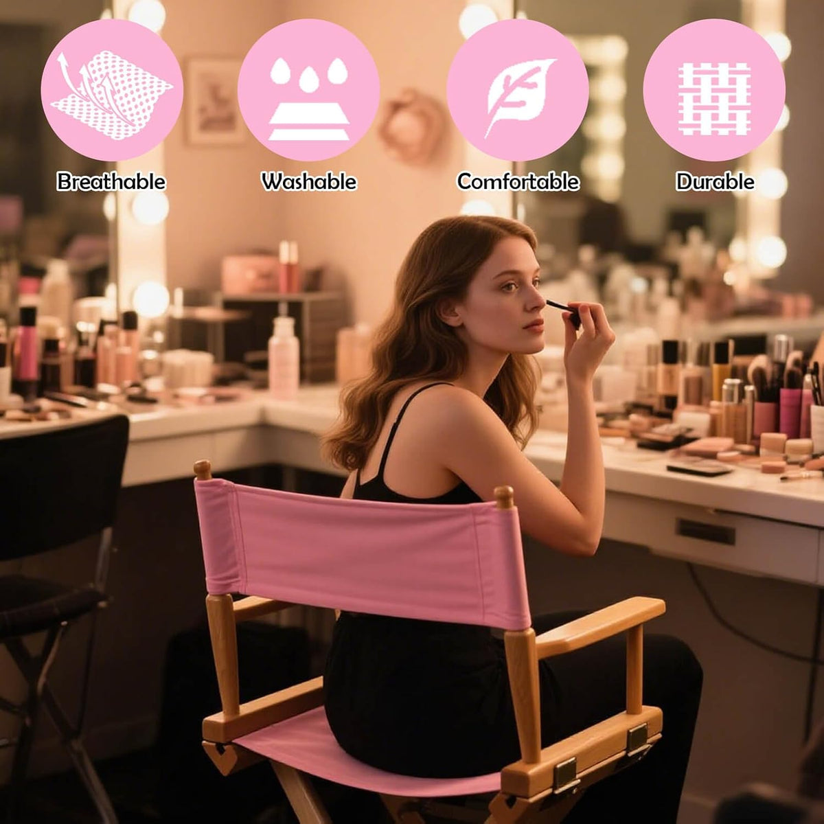 Director's Chair Canvas Replacement Kit 21"L x 8"W - 21"L x 16.5"W Replacement Canvas Durable Cotton Canvas Seat & Back Covers for Home,Model Artist,Makeup,Show Dressing Room, 1 Set Pink