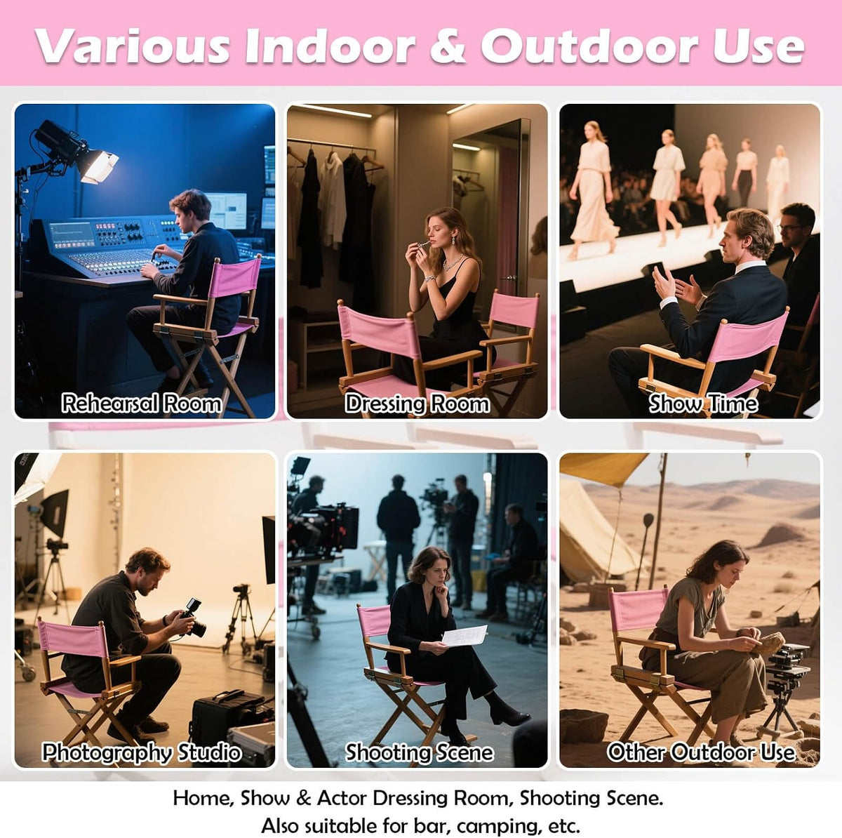 Director's Chair Canvas Replacement Kit 21"L x 8"W - 21"L x 16.5"W Replacement Canvas Durable Cotton Canvas Seat & Back Covers for Home,Model Artist,Makeup,Show Dressing Room, 1 Set Pink