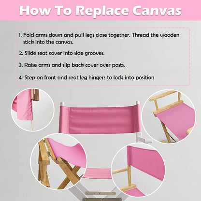 Director's Chair Canvas Replacement Kit 21"L x 8"W - 21"L x 16.5"W Replacement Canvas Durable Cotton Canvas Seat & Back Covers for Home,Model Artist,Makeup,Show Dressing Room, 1 Set Pink