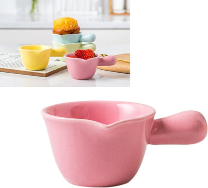 Ceramic Milk Pot Handle Mini Stockpot for Cooking Porridge and Sauces High-temperature Resistant Ceramic Casserole for Gas Stoves and Microwaves Pink