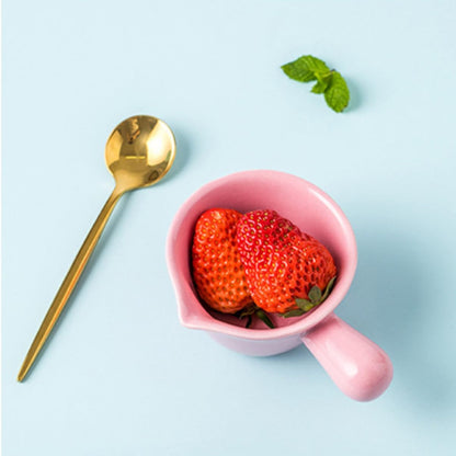 Ceramic Milk Pot Handle Mini Stockpot for Cooking Porridge and Sauces High-temperature Resistant Ceramic Casserole for Gas Stoves and Microwaves Pink