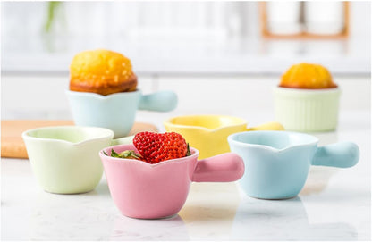 Ceramic Milk Pot Handle Mini Stockpot for Cooking Porridge and Sauces High-temperature Resistant Ceramic Casserole for Gas Stoves and Microwaves Pink