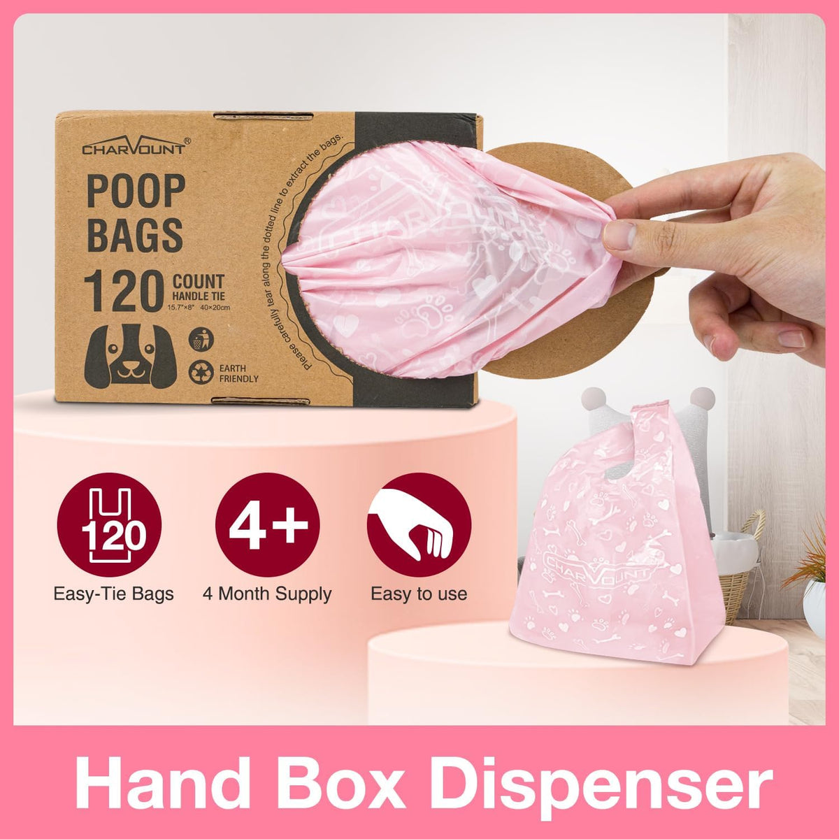 120 Counts Unscented Dog Poop Bags Rolls with Handles
