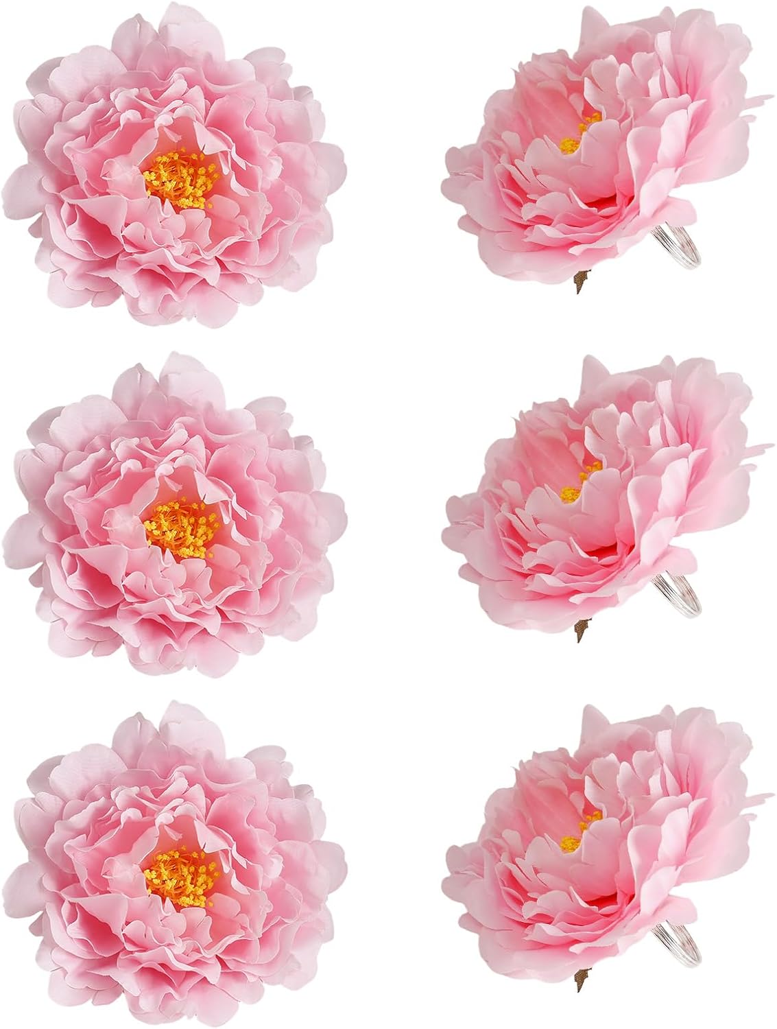 Handmade Pink Flower Napkin Rings Set of 6, Faux Peony Napkin Rings, Flower Napkin Holder for Table Decoration, Wedding, Mother, Thanksgiving Day, Dinner Setting