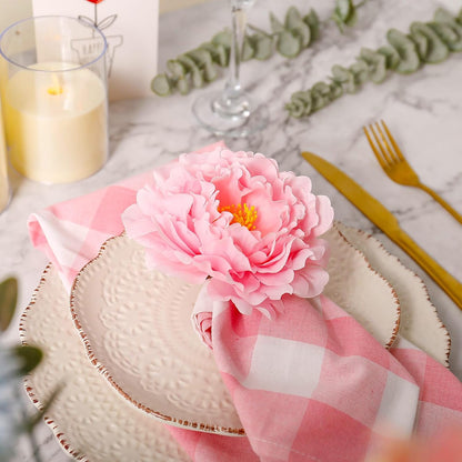 Handmade Pink Flower Napkin Rings Set of 6, Faux Peony Napkin Rings, Flower Napkin Holder for Table Decoration, Wedding, Mother, Thanksgiving Day, Dinner Setting
