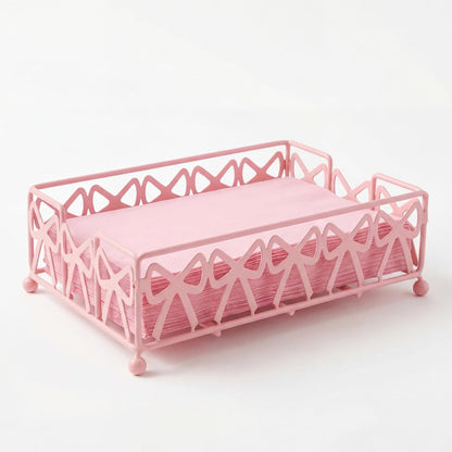 Pink Bow Guest Towel Holder Tray, Bathroom Disposable Towel Rack