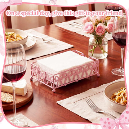 Pink Bow Guest Towel Holder Tray, Bathroom Disposable Towel Rack