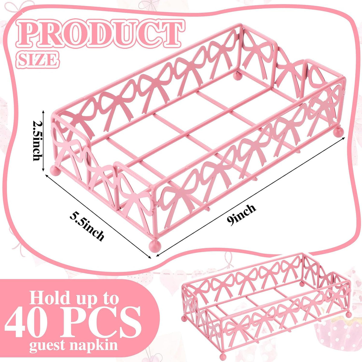Pink Bow Guest Towel Holder Tray, Bathroom Disposable Towel Rack