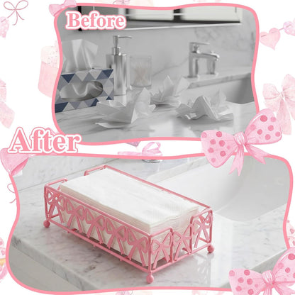 Pink Bow Guest Towel Holder Tray, Bathroom Disposable Towel Rack