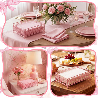 Pink Bow Guest Towel Holder Tray, Bathroom Disposable Towel Rack