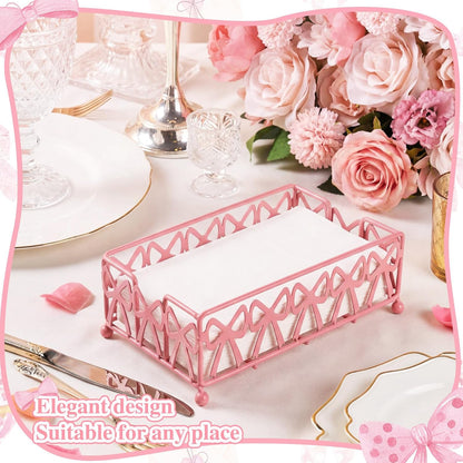 Pink Bow Guest Towel Holder Tray, Bathroom Disposable Towel Rack