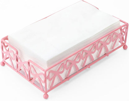 Pink Bow Guest Towel Holder Tray, Bathroom Disposable Towel Rack
