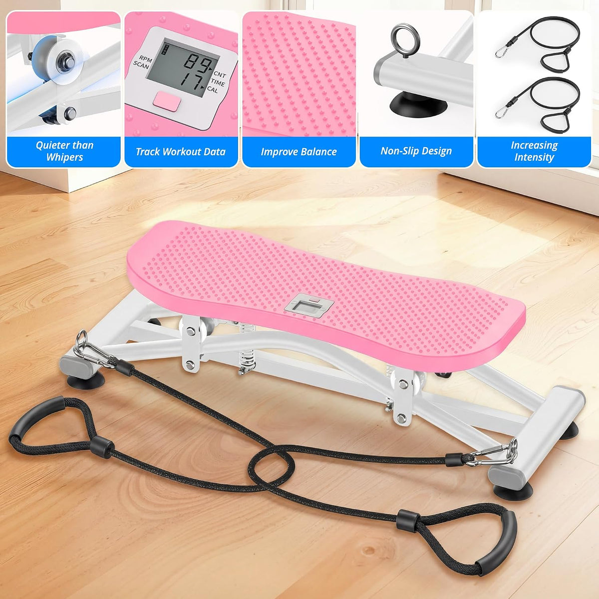 Balance Board with Resistance Bands, Versatile Rocking Stepper, Wobble Board Featuring LCD Monitor, 330 lbs High-Capacity Ski Twister Trainer for Full Body Exercise at Home
