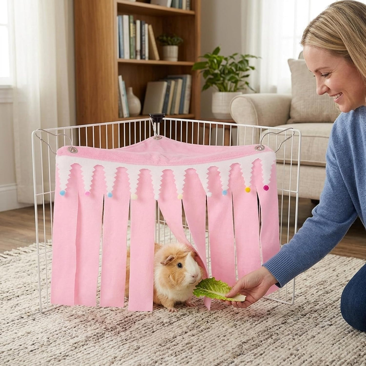 Guinea Pig Hideout, Pink Medium Pet Forest Cage Corner Hideaway, Rabbit Hideout, Rabbits, Chinchillas, Hamsters and Other Small Pets, Guinea Pig Cage Accessories and Guinea Pig Accessories