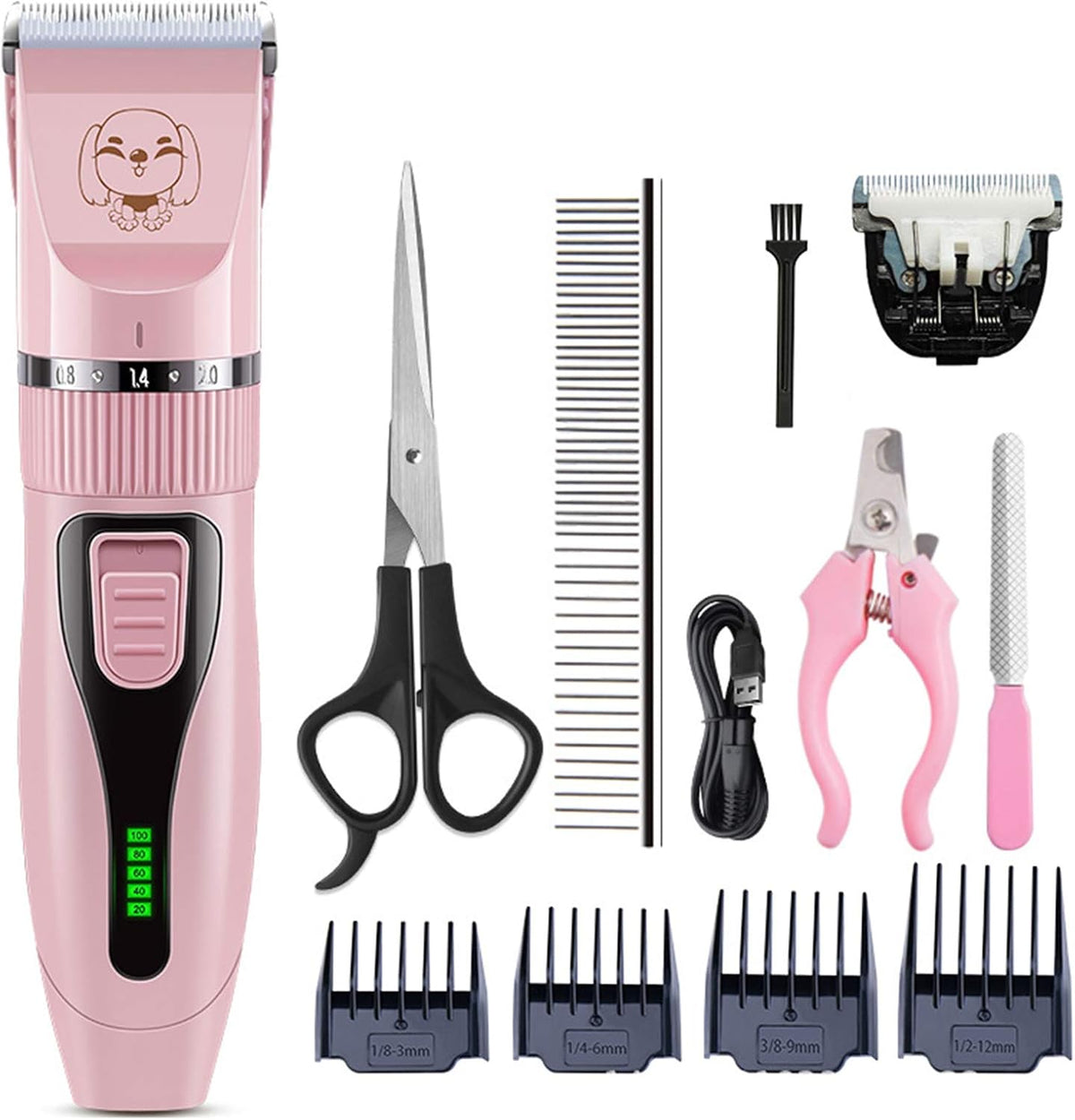 Electric Pet Grooming Clippers, Rechargeable Low Noise Cordless Pet Clippers, Quiet Dog Shave Clippers for Dogs Cats Pets Hair Trimmer Set with 4 Guide Combs and Cleaning Brush Nail Kits