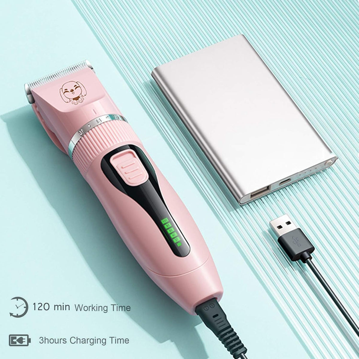 Electric Pet Grooming Clippers, Rechargeable Low Noise Cordless Pet Clippers, Quiet Dog Shave Clippers for Dogs Cats Pets Hair Trimmer Set with 4 Guide Combs and Cleaning Brush Nail Kits