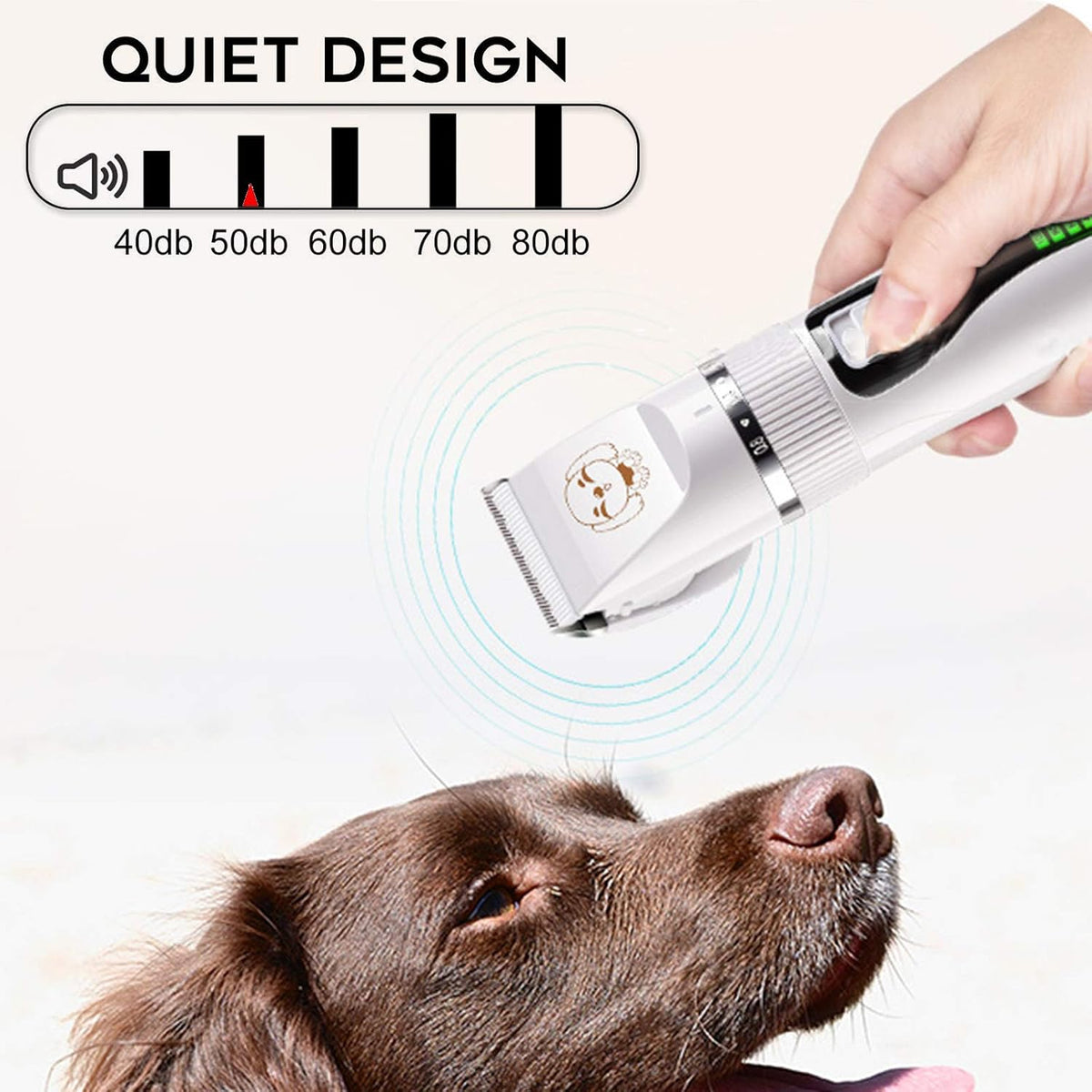 Electric Pet Grooming Clippers, Rechargeable Low Noise Cordless Pet Clippers, Quiet Dog Shave Clippers for Dogs Cats Pets Hair Trimmer Set with 4 Guide Combs and Cleaning Brush Nail Kits