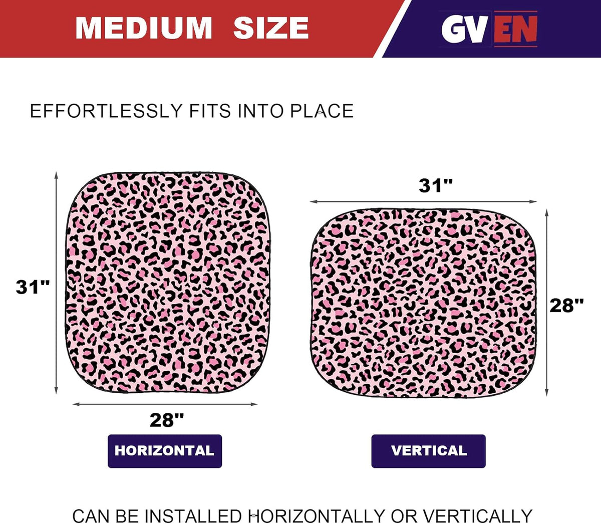 Windshield Sun Shade 2pcs with Bonus Pink Car Sunshade for Front Window Shades 2025 Technology Reflect UV and Heat Sun Visor Automotive Accessories Interior Sun Protection (Pink Leopard, M)
