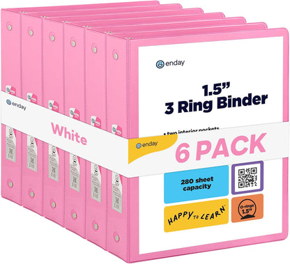 1.5 Inch Binder (6 Pack - Pink) 3 Ring Binder 1.5 inch with Clear View Cover and 2 Inside Pocket - for Letter Size 8.5 x 11'' Paper, Ideal for School Supplies, Office, and Home