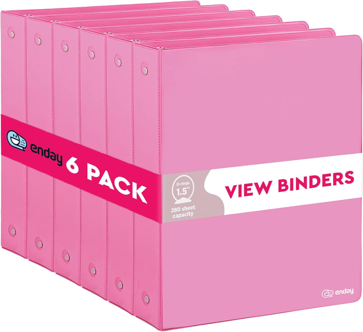 1.5 Inch Binder (6 Pack - Pink) 3 Ring Binder 1.5 inch with Clear View Cover and 2 Inside Pocket - for Letter Size 8.5 x 11'' Paper, Ideal for School Supplies, Office, and Home