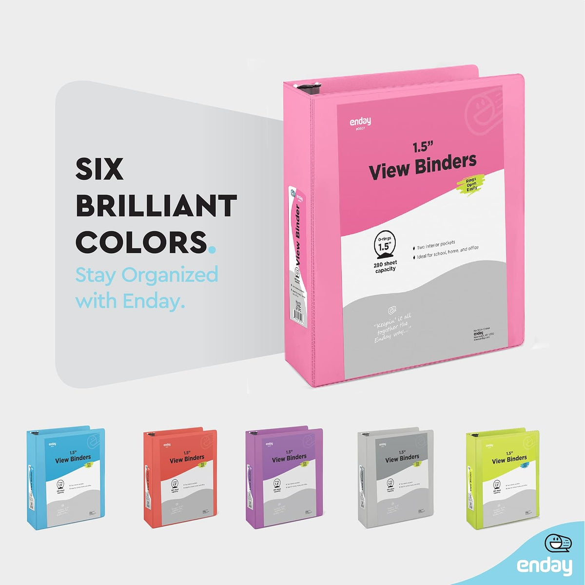 1.5 Inch Binder (6 Pack - Pink) 3 Ring Binder 1.5 inch with Clear View Cover and 2 Inside Pocket - for Letter Size 8.5 x 11'' Paper, Ideal for School Supplies, Office, and Home