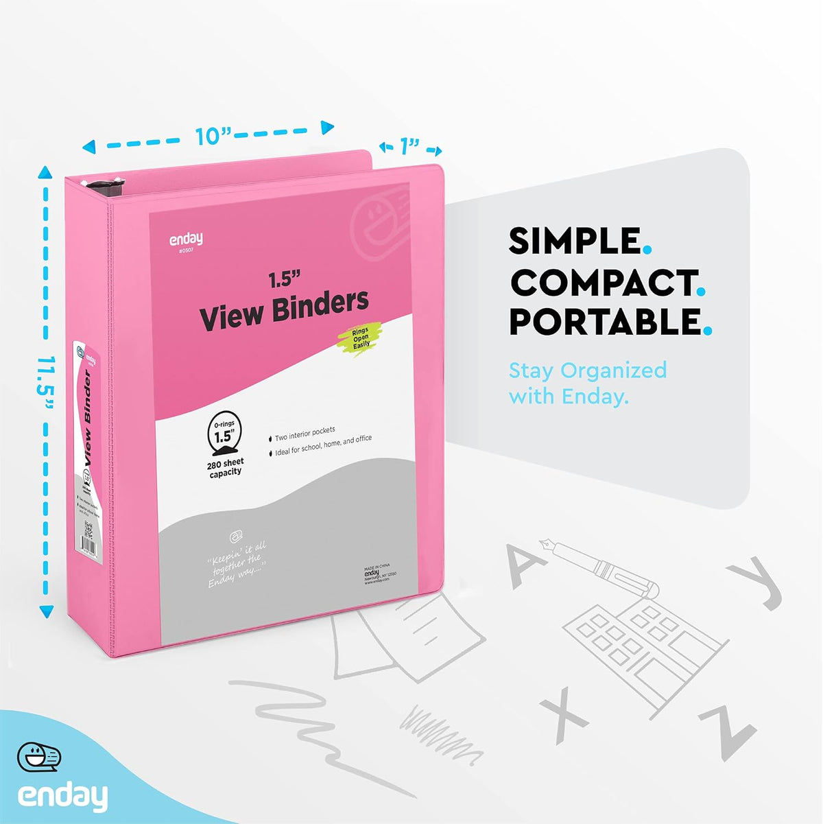 1.5 Inch Binder (6 Pack - Pink) 3 Ring Binder 1.5 inch with Clear View Cover and 2 Inside Pocket - for Letter Size 8.5 x 11'' Paper, Ideal for School Supplies, Office, and Home