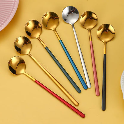 Silverware Set, 3/12/18/24/30/36pcs 304 Stainless Steel Coffee Spoon Set - Small Round Mixing Spoon for Honey/Mug, Korean Souvenir, Home Cutlery Flatware Set(Pink Gold,4 Pieces)