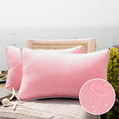Pack of 2 Outdoor Waterproof Solid Throw Decorative Pillow Cover Decorative Square Outdoor Pillows Cushion Case Patio Pillows for Couch Tent, Pink 12x20 inches 30x50 cm