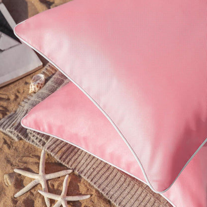 Pack of 2 Outdoor Waterproof Solid Throw Decorative Pillow Cover Decorative Square Outdoor Pillows Cushion Case Patio Pillows for Couch Tent, Pink 12x20 inches 30x50 cm