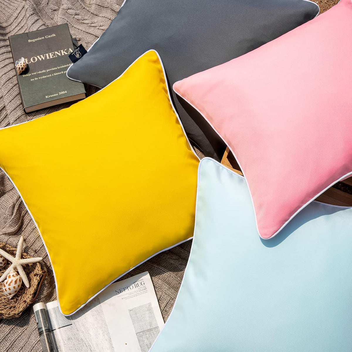 Pack of 2 Outdoor Waterproof Solid Throw Decorative Pillow Cover Decorative Square Outdoor Pillows Cushion Case Patio Pillows for Couch Tent, Pink 12x20 inches 30x50 cm