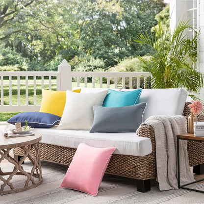 Pack of 2 Outdoor Waterproof Solid Throw Decorative Pillow Cover Decorative Square Outdoor Pillows Cushion Case Patio Pillows for Couch Tent, Pink 12x20 inches 30x50 cm