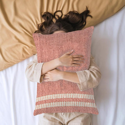 Peach Pink Texture Satin Pillowcases Standard Size Set of 2 Cooling Country Farmhouse Burlap Stripes Silk Pillow Cases for Hair and Skin Smooth Soft Zippered Throw Pillow Covers for Women Men 20"x26"