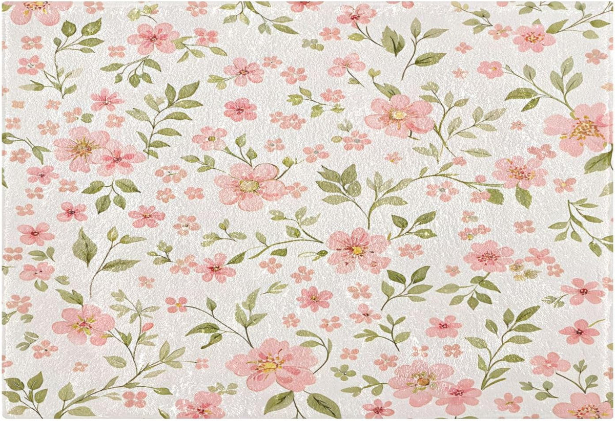 Pink Flowers Bathroom Mat Rug 24" x 16" Non Slip Super Absorbent Quick Dry Bath Mats for Bathtub Fluffy Rugs
