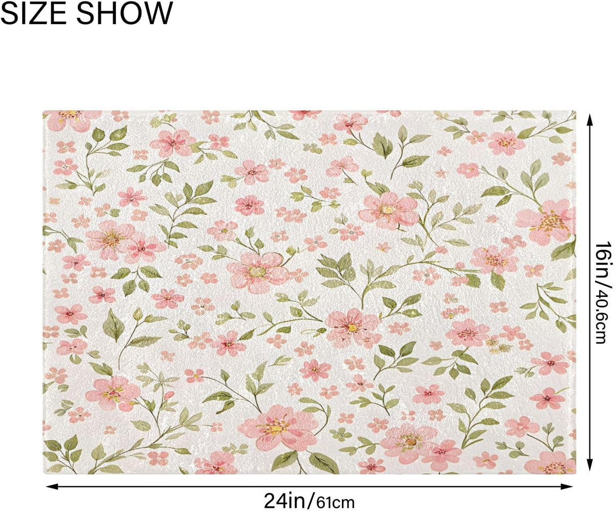 Pink Flowers Bathroom Mat Rug 24" x 16" Non Slip Super Absorbent Quick Dry Bath Mats for Bathtub Fluffy Rugs