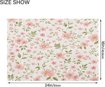 Pink Flowers Bathroom Mat Rug 24" x 16" Non Slip Super Absorbent Quick Dry Bath Mats for Bathtub Fluffy Rugs