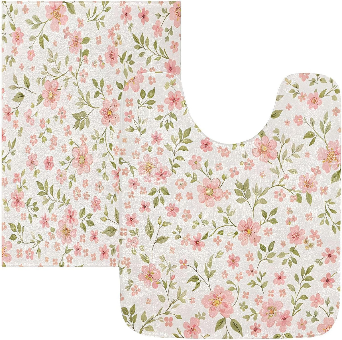 Pink Flowers Bathroom Mat Rug 24" x 16" Non Slip Super Absorbent Quick Dry Bath Mats for Bathtub Fluffy Rugs