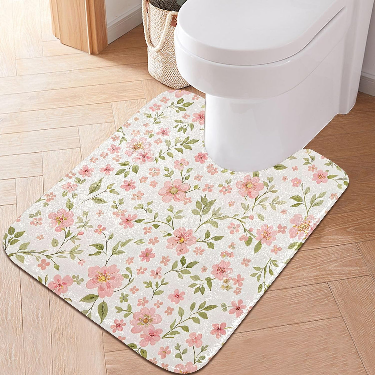 Pink Flowers Bathroom Mat Rug 24" x 16" Non Slip Super Absorbent Quick Dry Bath Mats for Bathtub Fluffy Rugs