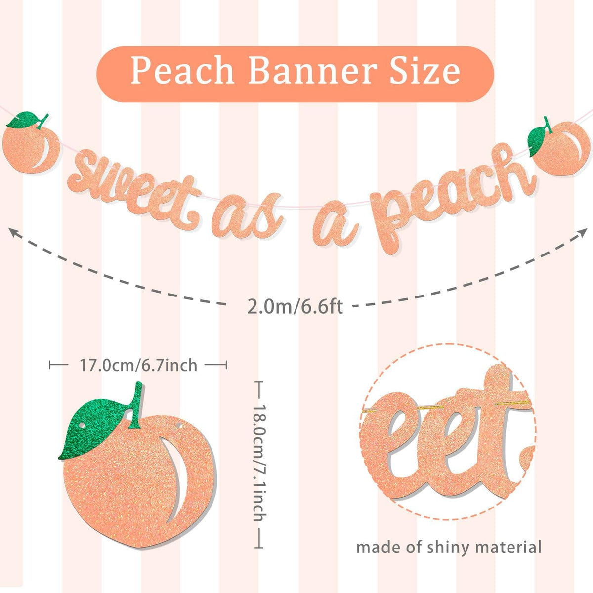 Sweet As a Peach Banner, Glitter Pink Fresh Fruit Theme Banner for Girl Peach Birthday Party Decorations Baby Shower