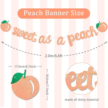 Sweet As a Peach Banner, Glitter Pink Fresh Fruit Theme Banner for Girl Peach Birthday Party Decorations Baby Shower