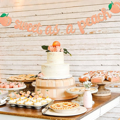 Sweet As a Peach Banner, Glitter Pink Fresh Fruit Theme Banner for Girl Peach Birthday Party Decorations Baby Shower