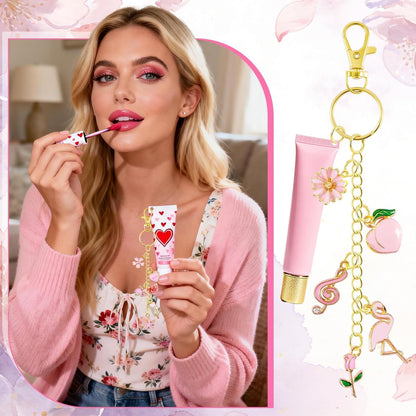 254 Pcs Pink Charms Lip Gloss Keychain Making Kit with Enamel Bag Charms, Keychain Hooks, Chains, Jump Rings, Plier, Spring Pink Jewelry Making Kit Supplies for DIY Craft Gifts