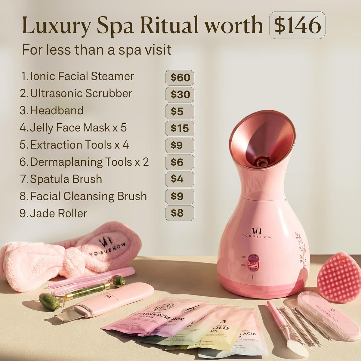 Facial Steamer Spa Kit with 17 Spa Tools for Complete At-Home Facial