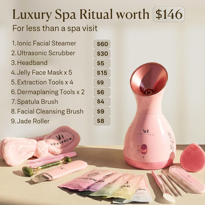 Facial Steamer Spa Kit with 17 Spa Tools for Complete At-Home Facial