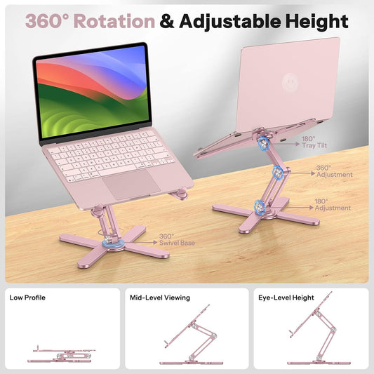 LA10 360° Rotating Laptop Stand Riser Foldable for Desk, Pink
