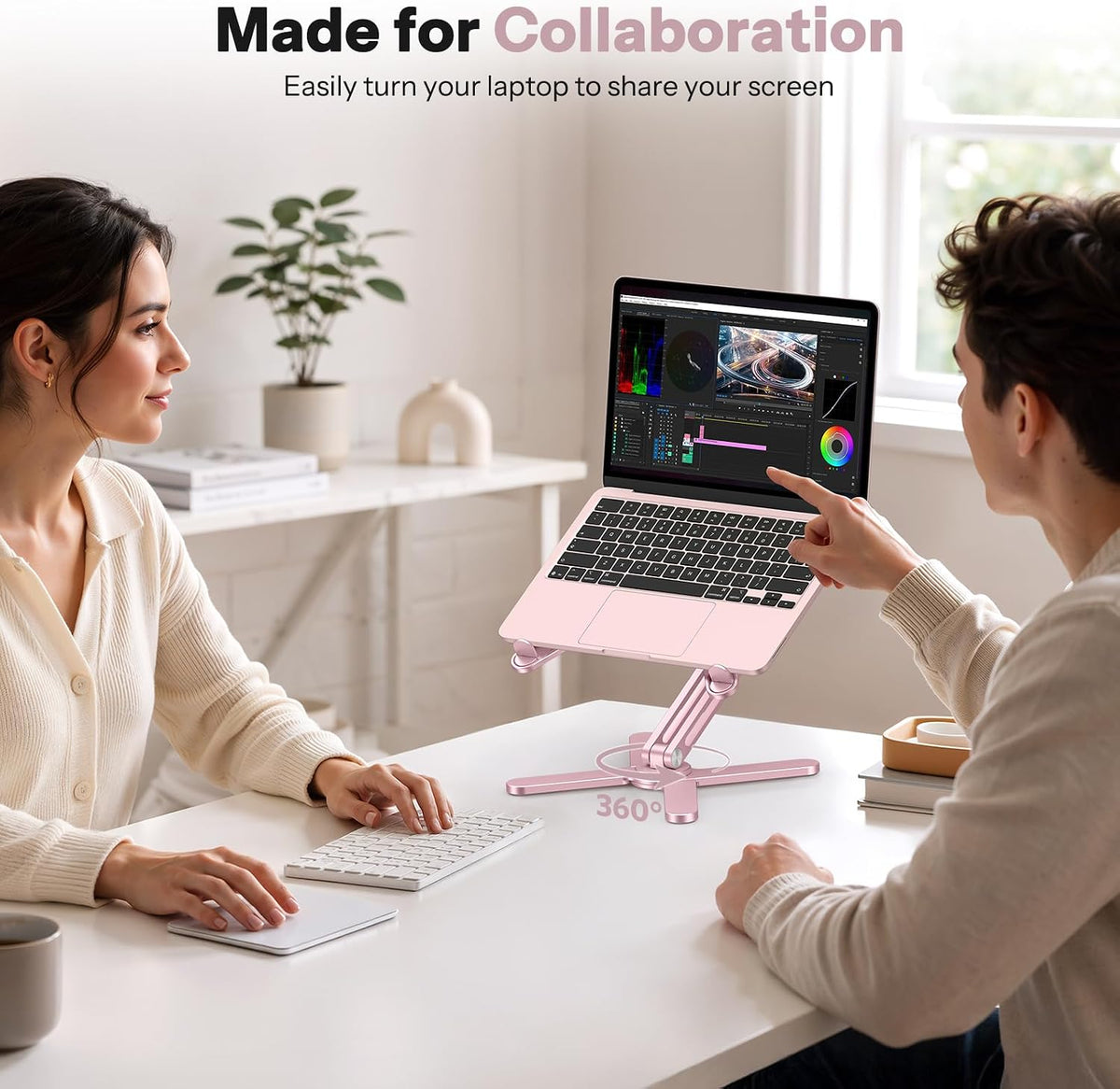 LA10 360° Rotating Laptop Stand Riser Foldable for Desk, Pink