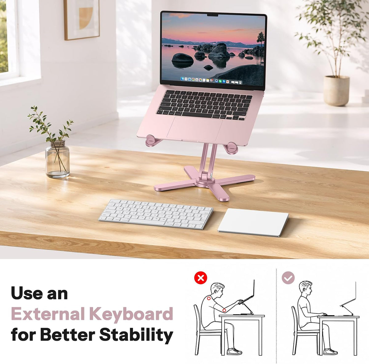 LA10 360° Rotating Laptop Stand Riser Foldable for Desk, Pink