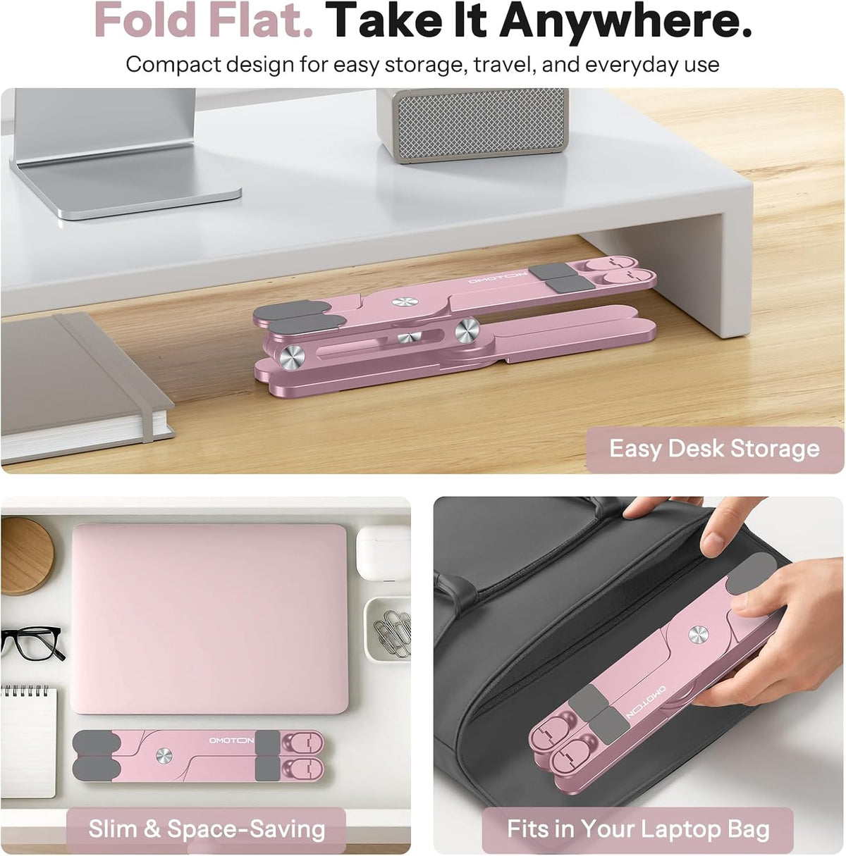 LA10 360° Rotating Laptop Stand Riser Foldable for Desk, Pink