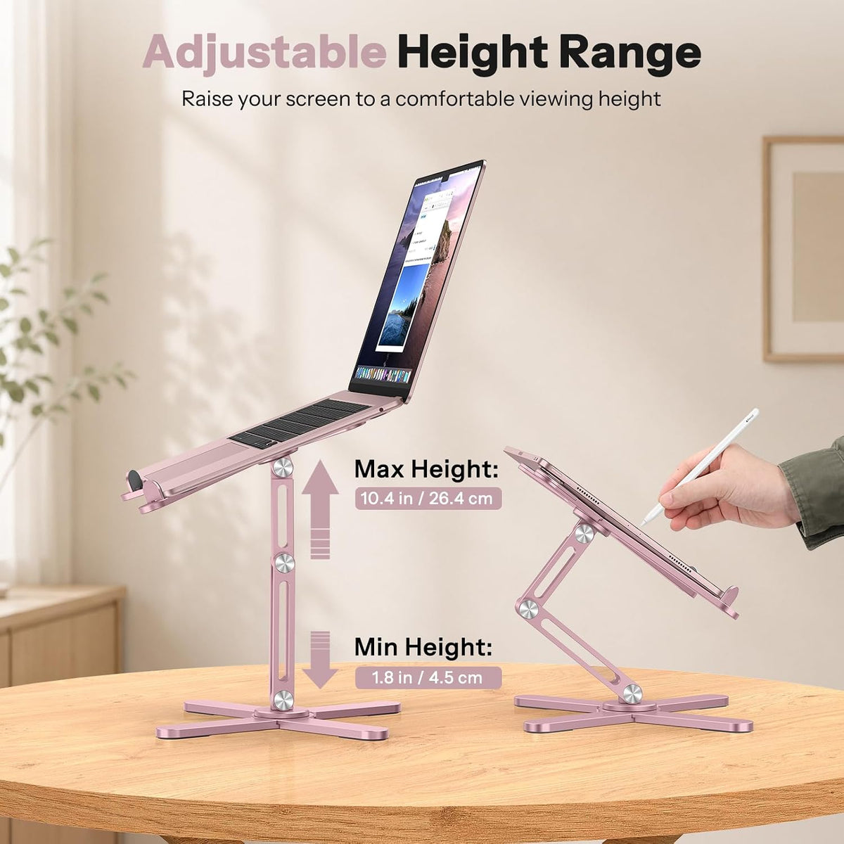 LA10 360° Rotating Laptop Stand Riser Foldable for Desk, Pink
