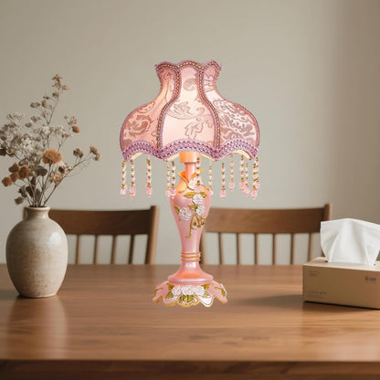 Vintage Pink Table Lamp Victorian Style with Smart Home Compatibility, Princess Bedside Lamp with Fabric Shade, Antique Flower Night Light for Bedroom Nightstand, E26/E27 Base, 19.7inch