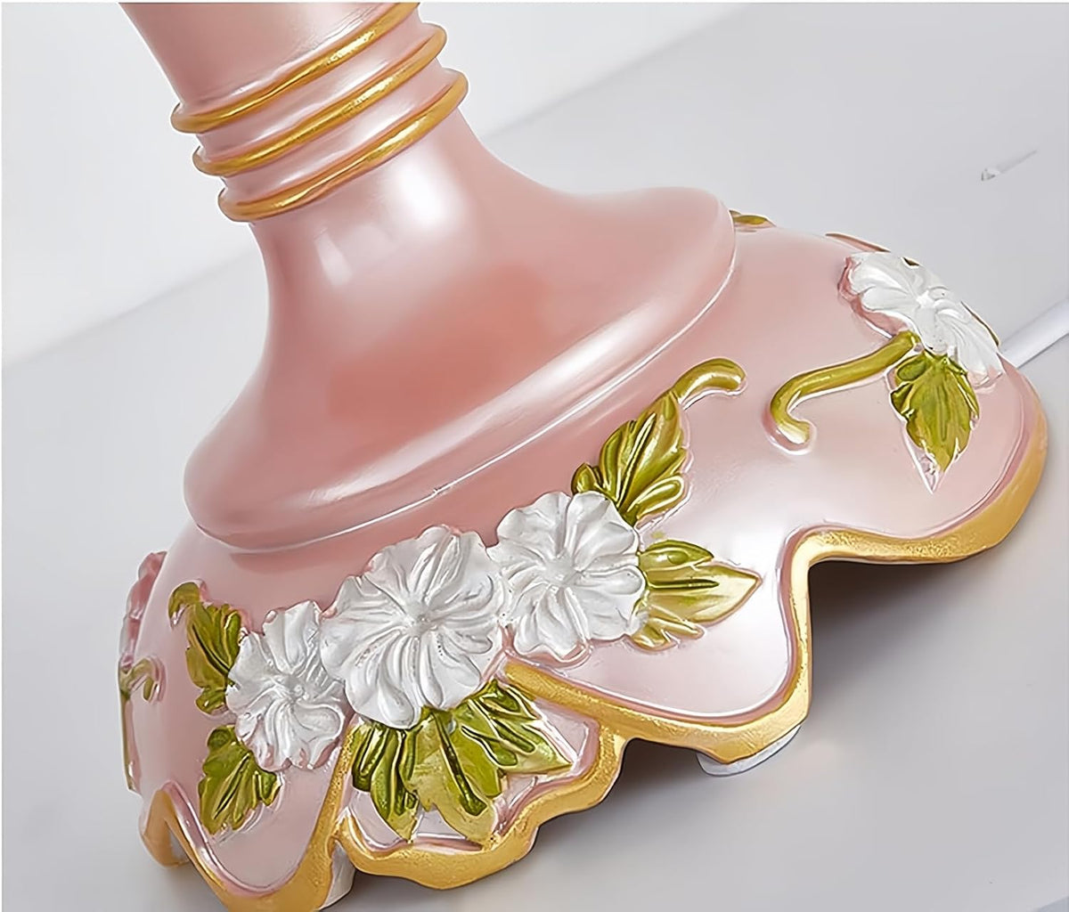 Vintage Pink Table Lamp Victorian Style with Smart Home Compatibility, Princess Bedside Lamp with Fabric Shade, Antique Flower Night Light for Bedroom Nightstand, E26/E27 Base, 19.7inch